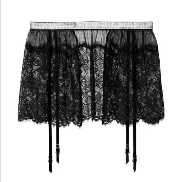 Victoria's Secret VERY SEXY SHINE Strap LACE SKIRT WITH GARTERS Attached M/L - Picture 3 of 5